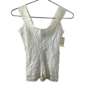Vintage NOS Bari Lingerie White Lace Shorts Romper One Piece Sleeveless USA M
